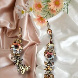 Michal Negrin Gold and Pink Floral Earrings